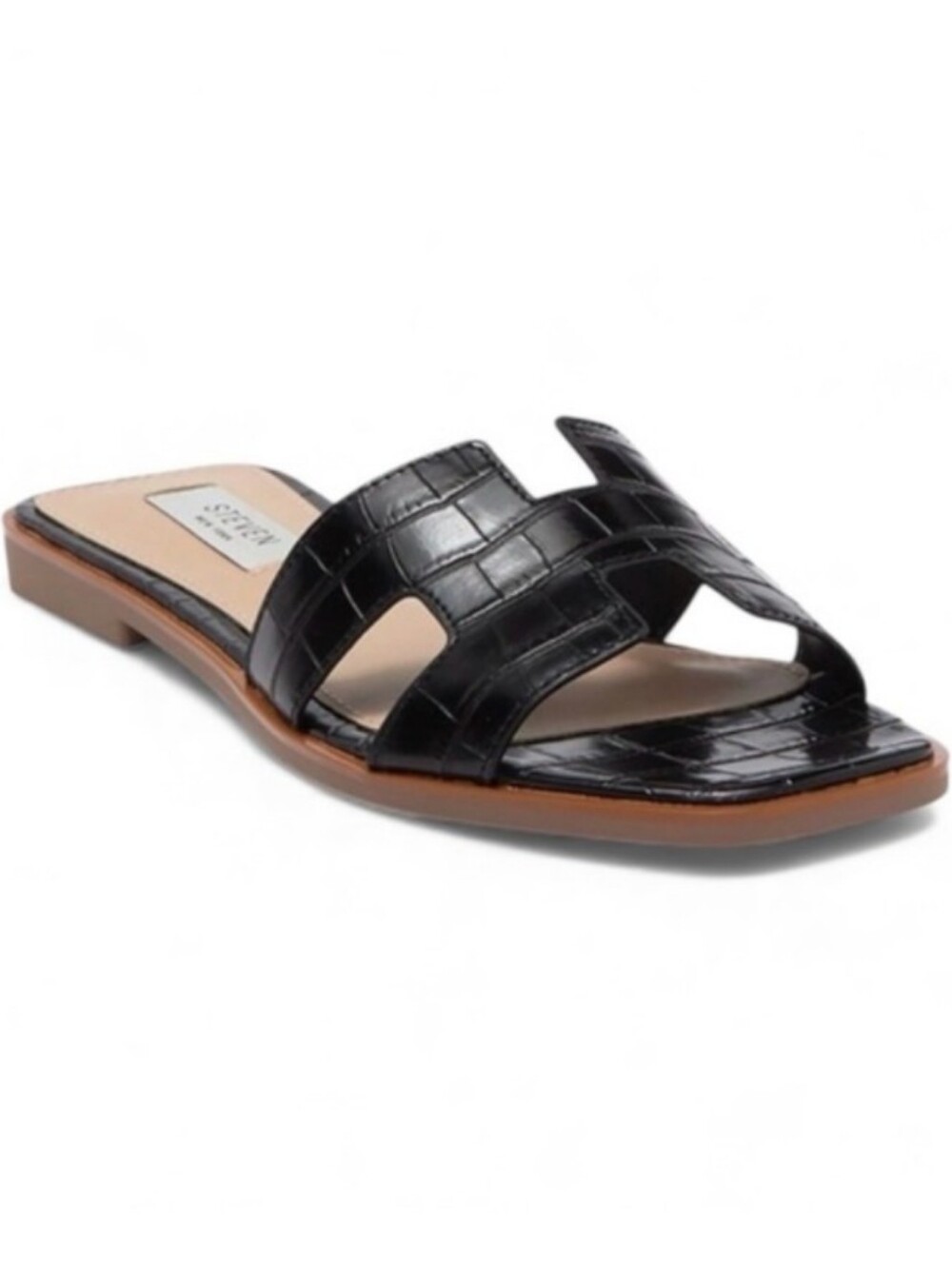 Steven New York Hanna Croc Embossed Slide Black Size 9 Like New!